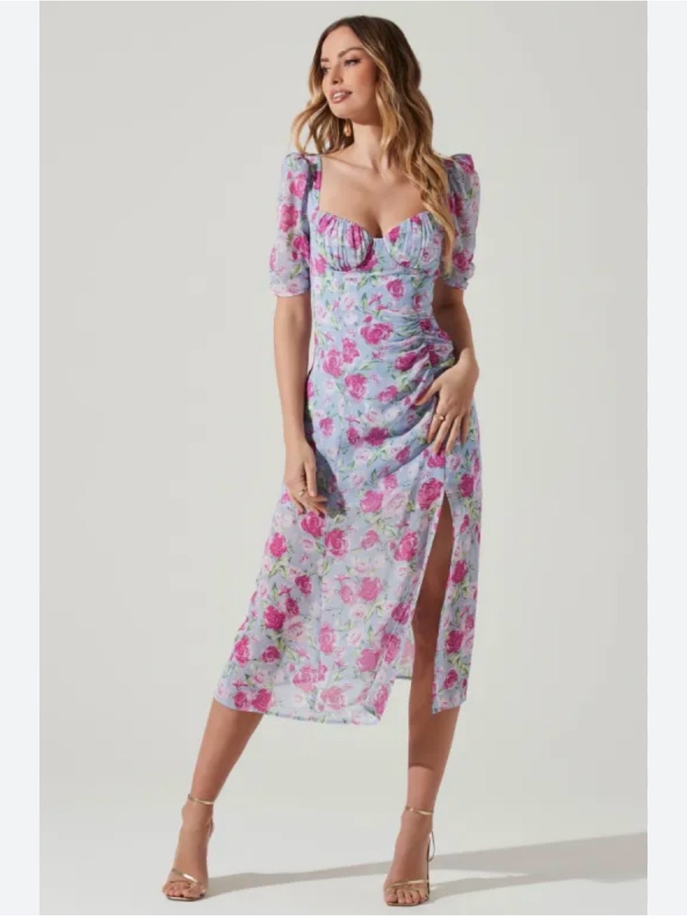 ASTR The Label Floral Milkmaid Cottage-Core Romantic Flowy Midi Dress Medium.